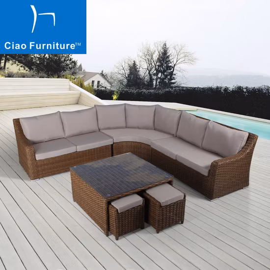 New Patio Garden Furniture Waterproof Hotel Outdoor Corner Sectional Rattan Sofa